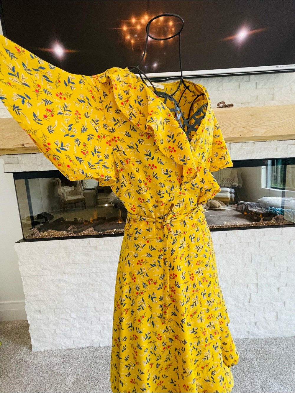 Easel LA Yellow Garden Floral Wrap Maxi Dress with Tie Waist